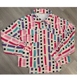 Emily Wonder Corduroy Geometric Print Button Down Shirt Jacket Women Small